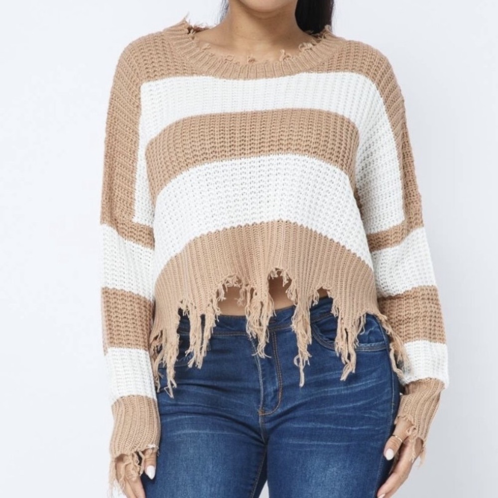 NEW! Stripe Knitted Distressed Cozy Sweater
